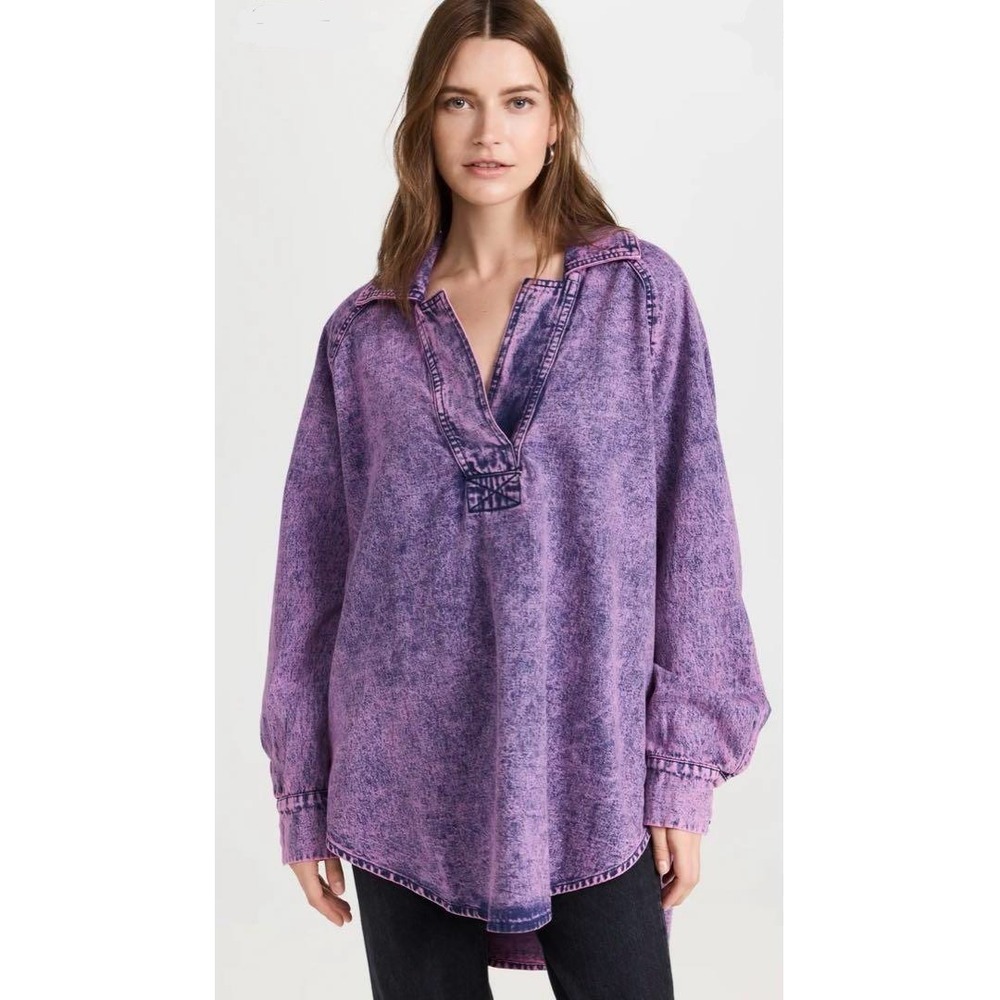 Rachel Comey Isa Polo Shirt Purple Acid Wash Denim Tunic Pullover‎ size small